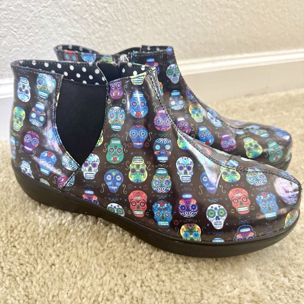 Alegria Climatease Boots Black Shoes Sugar Skull Rain Booties EU 41 US 10.5 / 11